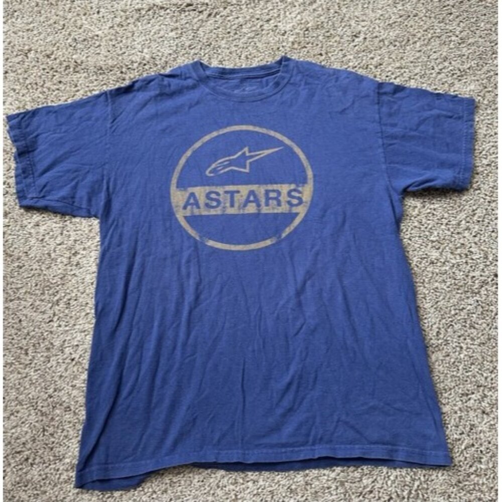 Astars Mens Pull Over Crew Neck Short Sleeve T-Shirt Size Large Logo Casual Blue
